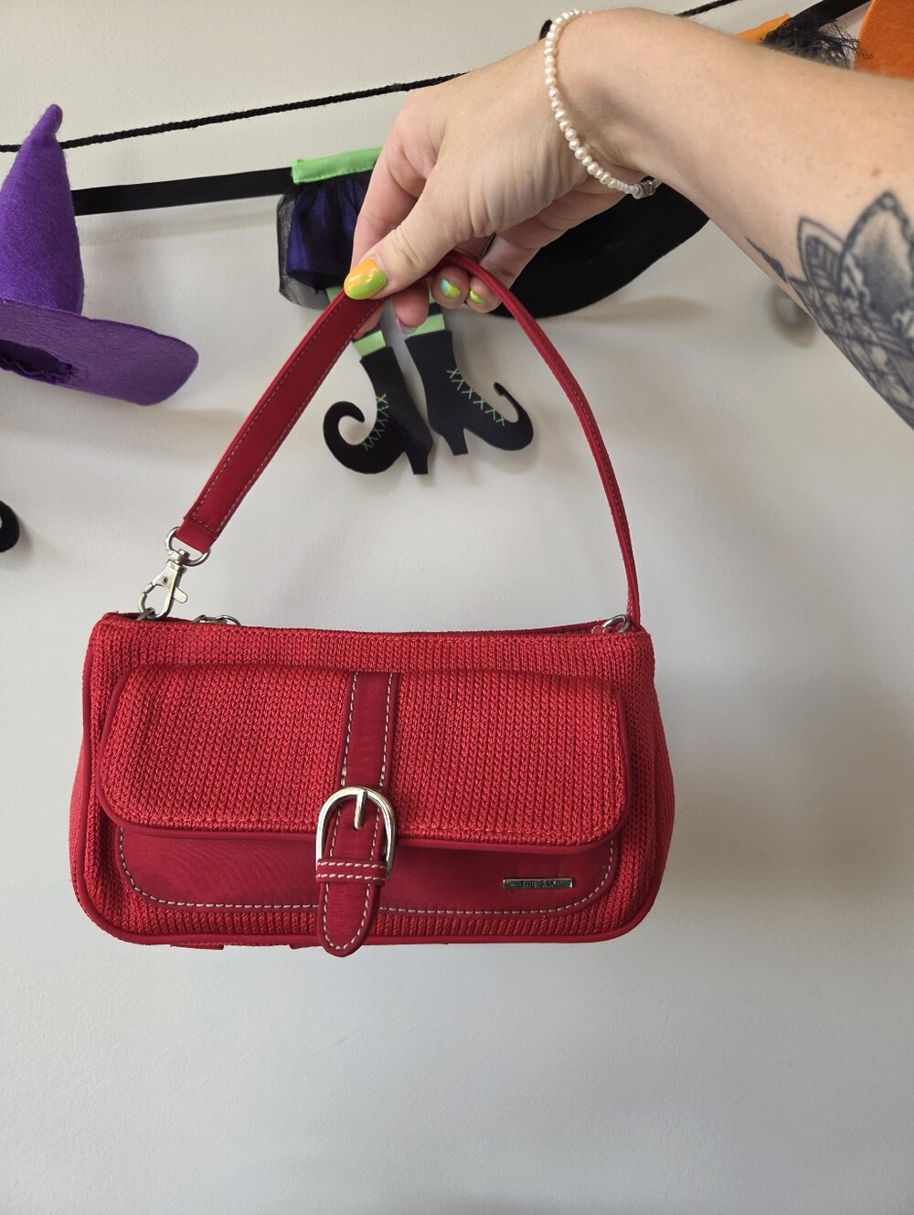 Y2K The Sak Red Textured Knit Buckle Mini Demi Shoulder Bag *Read Condition